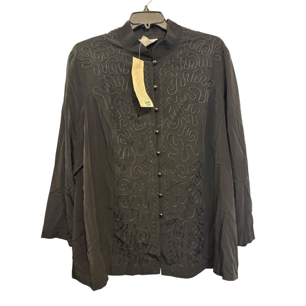S.G. Sport Collection Black 3X Button-Down Blouse With Embroidered Pattern